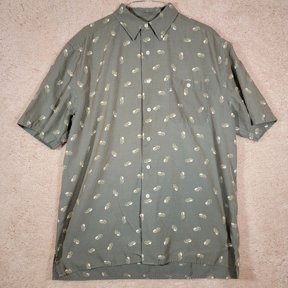 Jack Nicklaus Button Down Shirt Mens Green Short Sleeve Silk Cotton Large